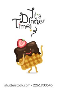 Abendessen Doodle Lettering mit Cartoon Waffelcharter. Vektorclip-Kunst für Lebensmittelprojekt.