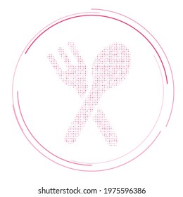 The dinner time symbol filled with pink dots. Pointillism style. Vector illustration on white background