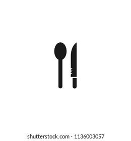Dinner vector icon. Plate, spoon, knife icon. Banquet icon. Breakfast icon. Restaurant sign. Vector flat sign.
