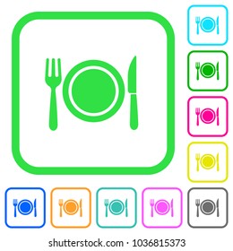 Dinner vivid colored flat icons in curved borders on white background