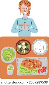 Dinner, women eat with chopsticks