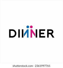 Dinner word design with the concept of men and women dating symbolized by the letter N.