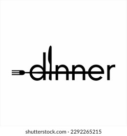 Dinner word design with fork and knife illustration.