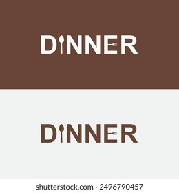 Dinner word design with spoon, fork symbol in letter E.