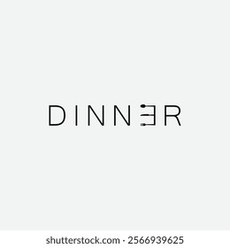 Dinner word design with spoon, fork and knife symbol in letter E.
