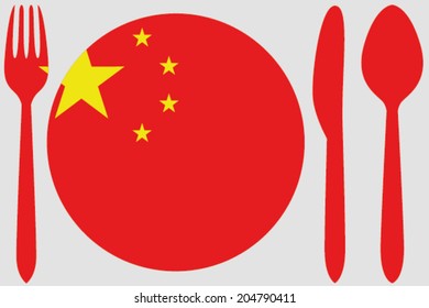 Dinnerware With The Flag Of China