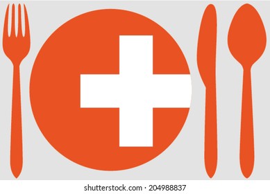 Dinnerware with the flag of Switzerland