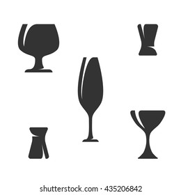 Dinnerware isolated on white background, icons of glass, goblet and wineglass - stock vector