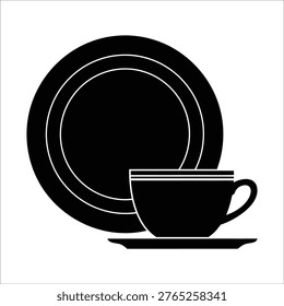 Dinnerware Set with Plate and Cup Icon for Catering and Hospitality