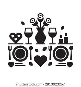 Dinnerware Silhouette Arrangement Black Flat Vector Illustration