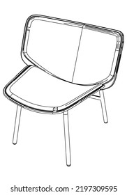 Dinning Easy Chair Simple Outline Drawing, Isolated Vector