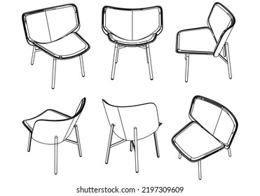 Dinning Easy Chair Simple Outline Drawing, Isolated Vector