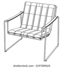 Dinning Easy Chair Simple Outline Drawing, Isolated Vector