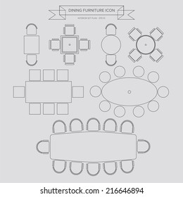 Dinning Furniture outline Icon, Top View for Interior Plan, vector eps10