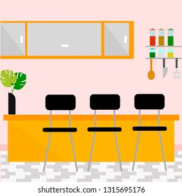 Dinning room modern style vector or interior dinning room with modern kitchen.