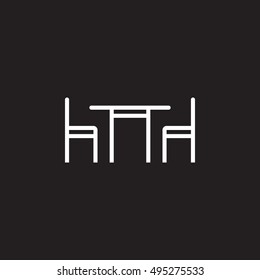 dinning table line icon, outline vector sign, linear pictogram isolated on black. logo illustration