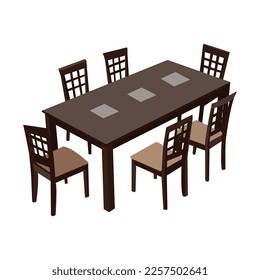 dinning table vector, colorful green pattern, illustration.Flat vintage dinner table with many food background vector illustration concept.Dining room table with chandeli