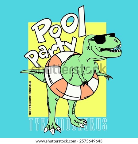 DINNO POOL PARTY FOR T SHIRT PRINT