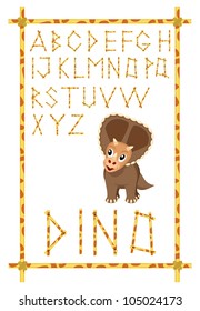 dino alphabet with brown triceratops - kid vector illustration
