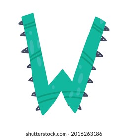 Dino Alphabet Capital Ornamental Letter W Vector Illustration