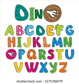 
Dino alphabet colored.  Bright letters  in the style of dinosaurs. Kids Font