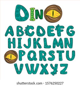 Dino Alphabet Colored.  Bright Letters  In The Style Of Dinosaurs. Kids Font