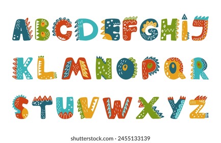 Dino alphabet. Letters for children to write words, for cards, posters, banners, for children's clothes and dishes, for kid's room decor