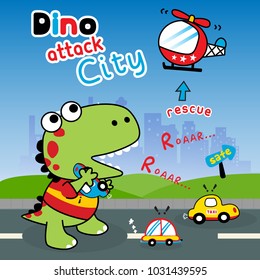 Dino attack city cartoon vector art