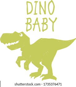 Dino baby. Cute dinosaur doodle t-shirt design. Funny Dino collection. Textile design for baby boy on white background. Cartoon monster vector illustration.