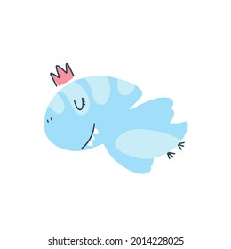 Dino baby princess. Dinosaur girl wearing a crown. Cute simple childish hand-drawn cartoon doodle scandinavian style. Vector illustration. Isolate on a white background. Pastel palette