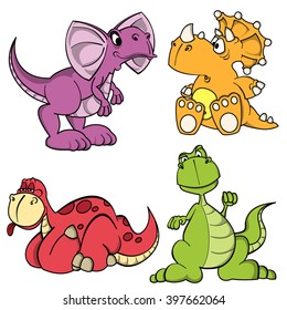 Dino baby series. Set of funny cartoon dinosaurs isolated on white.