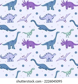 Dino background. Seamless pattern with dinosaurs, baby pattern. Cute vector texture for kids bedding, fabric, wallpaper, wrapping paper, textile, t-shirt print. Cartoon style, vector.