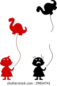 Dino balloon, with children, on white background