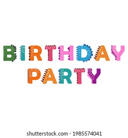 Dino birthday. Dinosaur lettering. Bright modern illustration for kids, nursery, poster, card, birthday party, packaging paper design