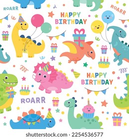 Dino birthday party seamless pattern illustration