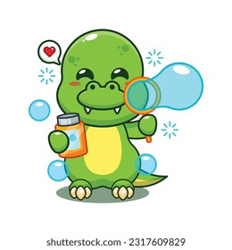 dino blowing bubbles cartoon vector illustration.