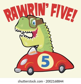 Dino boy roaring five birthday t-shirt design