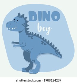 Dino boy. Vector image of the tyrex dinosaur. Cute children's character. Flat illustration.