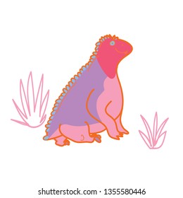Dino character and simple tropical plants. Cute colorful funny dinosaur vector illustration set  isolated on background. Illustration for kids, boys, girls, t-shirt, clothes, games, cards.