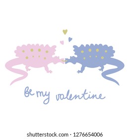 Dino characters. Be my valentine. Cute funny dinosaurs illustration vector set isolated on background. Illustration for kids, boys, girls, t-shirt, clothes, games, cards.