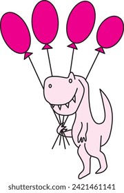 dino, child, vektor, illustrations, pink, with balloons
