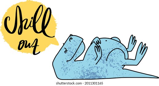 Dino chill. Funny hand drawn  cartoon dino. Vector cute illustration.