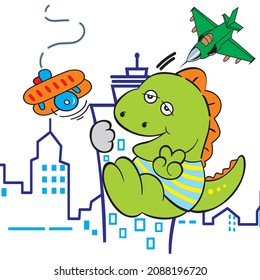 dino at the city cartoon vector