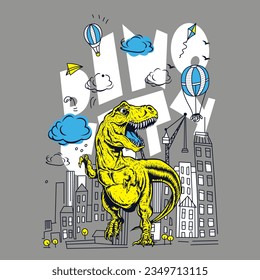 Dino City dinosaurs funky t shirt design for print