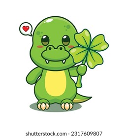 dino with clover leaf cartoon vector illustration.