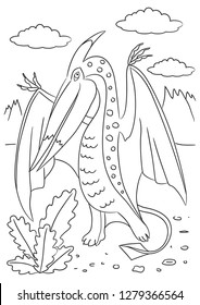 Dino Coloring book page. Animals cartoon. Coloring page outline of cartoon. Vector illustration, coloring book for kids. Doodle page. Dino coloring page. Monster outline