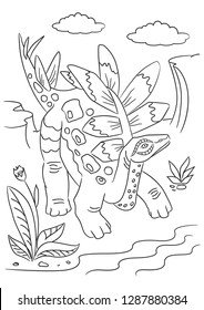 Dino Coloring page. Animals vector. Coloring page outline of cartoon. Vector illustration, coloring book for kids. Doodle page. Children background. Monster outline