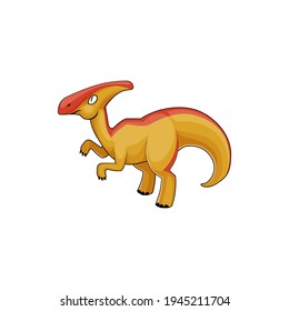 Dino with crest on skull, parasaurolophus in orange color isolated cartoon dinosaur icon. Vector dinosaur extinct animal, herbivorous ornithopod walkeri dino, extinct prehistoric creature