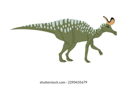 Dino with crest on skull, parasaurolophus cartoon dinosaur icon. Vector extinct prehistoric creature. Dinosaur extinct animal, herbivorous ornithopod walkeri dino