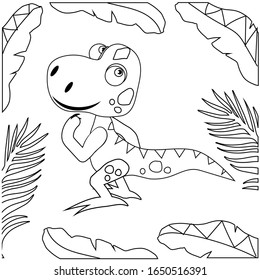 Сoloring dino. Cute cartoon In the style of contour drawing, hand-drawn art line. Children's and adult coloring. Monochrome vector illustration for coloring book. dinosaur icon.